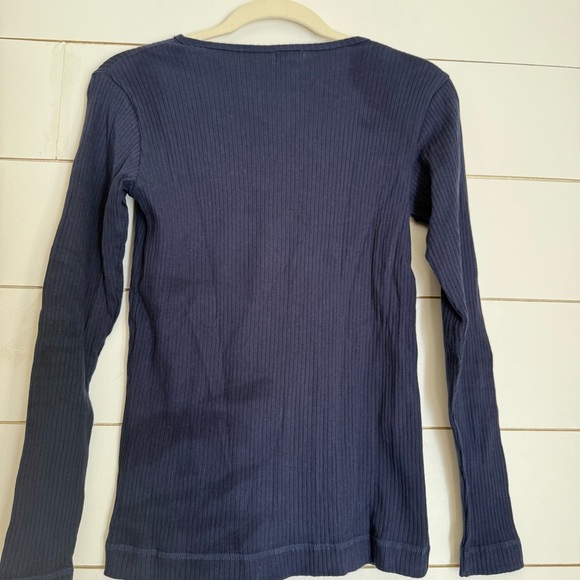 The Simple Folk 6 Organic Cotton Navy Blue Women's Ribbed Henley Top - Picture 6 of 7